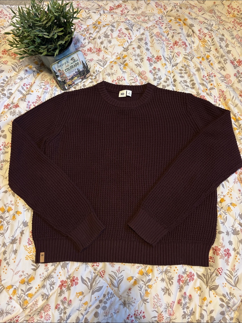2-$30 or 1-$20 tentree Crewneck Waffle Knit Sweater - Dark Plum